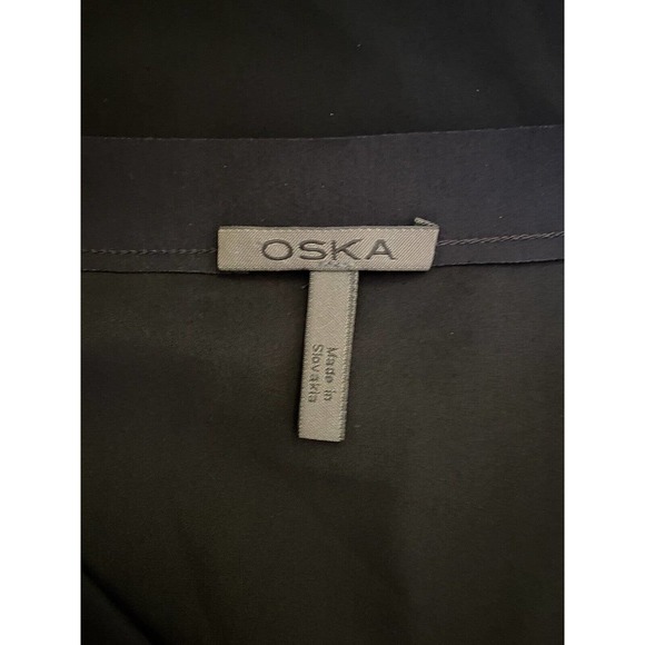 OSKA Top Blouse Shirt Stretch Black 3/4 Sleeve Split V Neck Relaxed 1 6 8 - Picture 6 of 6